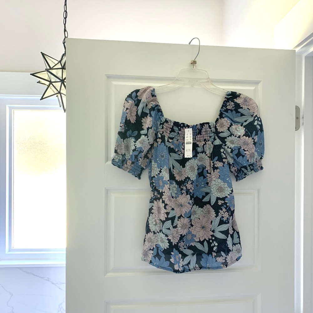 J. Crew NWT Square Neck Puff Sleeve Top Zinnia Zinnea Floral XXS Flora Obscura